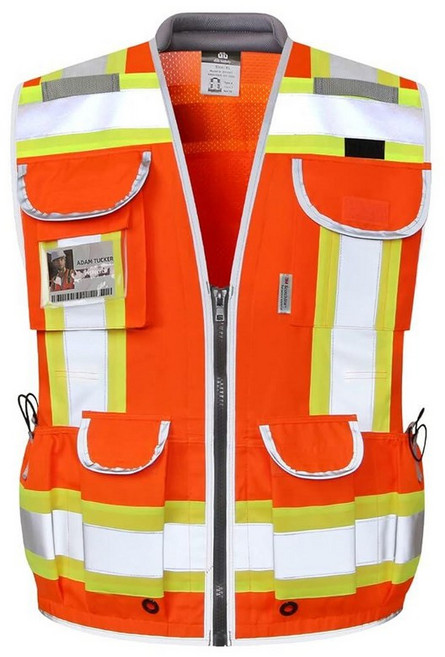 Dib Safety 반사 조끼 튼튼함 높은 가시성 투톤 엔지니어 조끼 3M 테이프로 제작 패딩 칼라 접이식 ID 포켓 오렌지 3XL, 오렌지 / 튼튼함