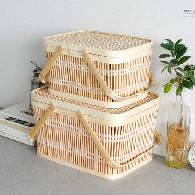 대나무 피크닉 소풍 바구니 2size 라탄 수납 바스켓, 1개