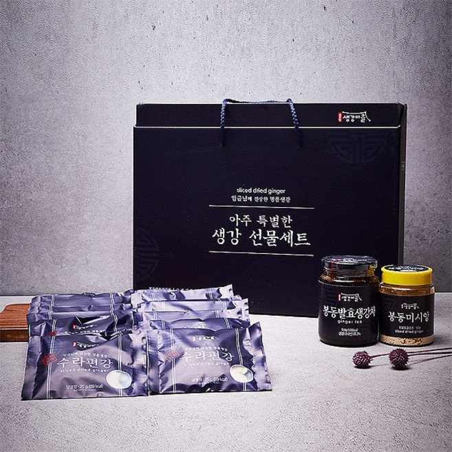 봉동생강마을 프리미엄선물세트 /생강차 500g+수라편강 25g-18개+미시앙 60g, 1개