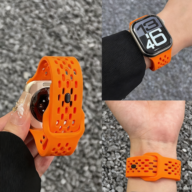 애플워치 호환 통기성 실리콘 스트랩 11 10 9 8 7 6 5 3 42mm 41mm 40mm 38mm 49mm 46mm 45mm 44mm 울트라2/3 SE2 3 밴드, 오렌지