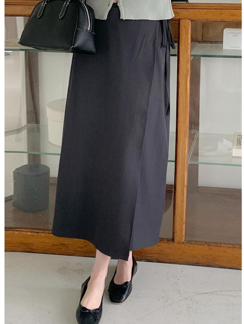 S~2XL [#자체제작]여성 랩스커트 H라인 랩 롱 스커트 빅사이즈 하객룩 리본 스커트