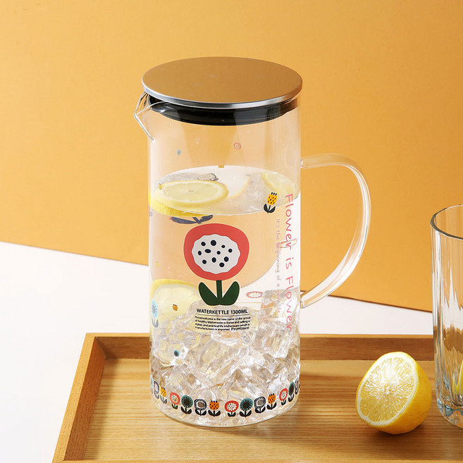 리빙안 피유코 플라워 내열유리 물병 물통 1300ml, 1개