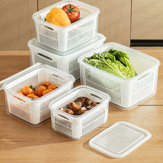 1+1+1 야채 채소 과일 보관 채반 밀폐용기, 2.5L+2.5L+2.5L, 1세트