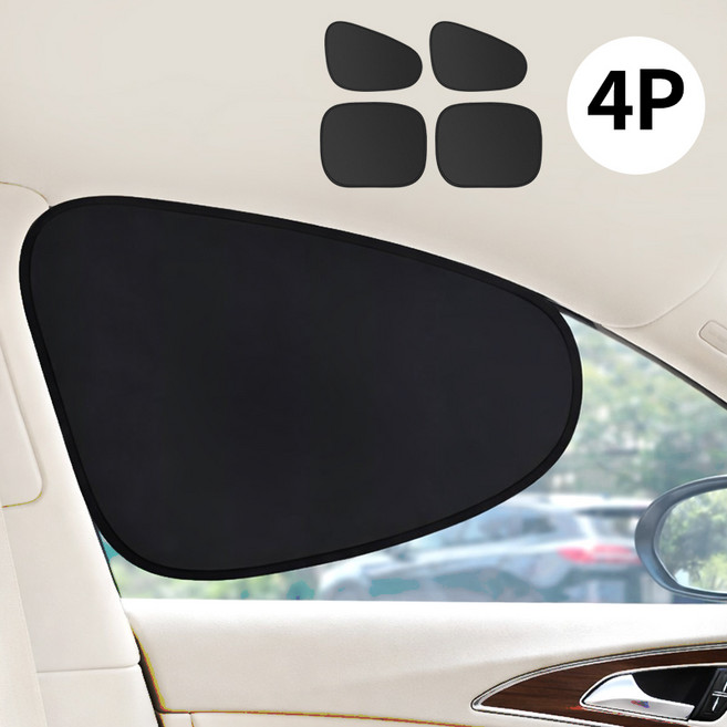 ROYAI ONE 정전기부착식 전좌석 차량 햇빛가리개 창문 자동차 햇빛가리개 4P, 1세트, 블랙