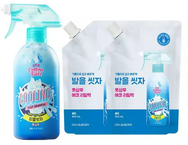 온더바디 코튼풋 발을씻자 풋샴푸 쿨링 510ml+쿨링 리필 500ml 2개, 510ml, 1개, 개입