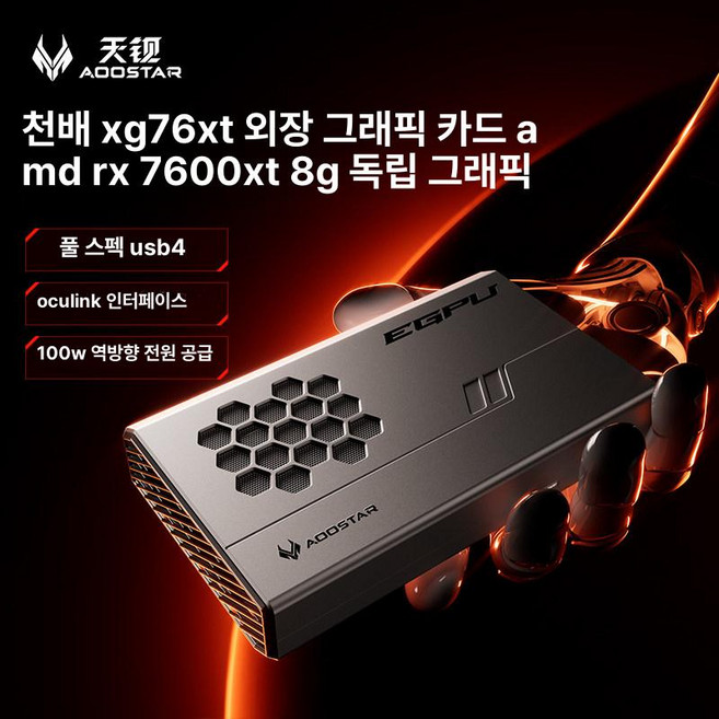 AOOSTAR 외장 그래픽카드 AMD Radeon RX 7600XT eGPU USB4케이블, RX-7600XT 8GB 케이블+OC 케이블