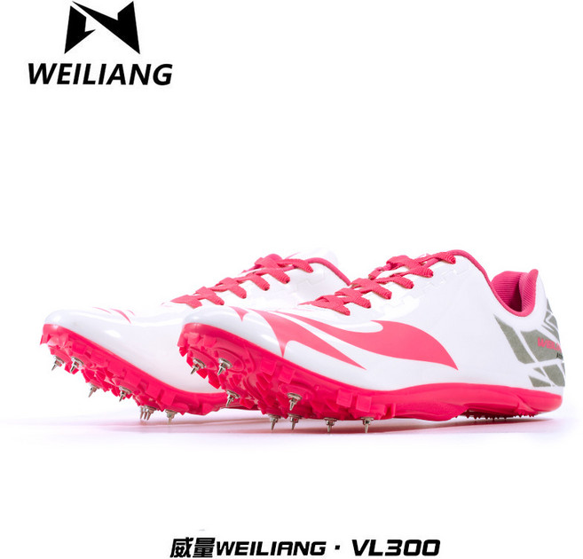 파워 스파이크 신발 트랙 및 필드 8 네일 스프린트 남녀 학생 대회 훈련 신발 고등학교 입학 시험 스파이크 신발, 300 화이트 핑크, 1개