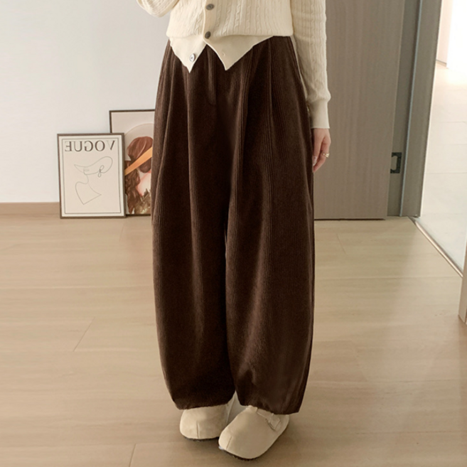 르코앤드라코 여성 뒷밴딩 하이웨스트 9부 와이드 골덴바지