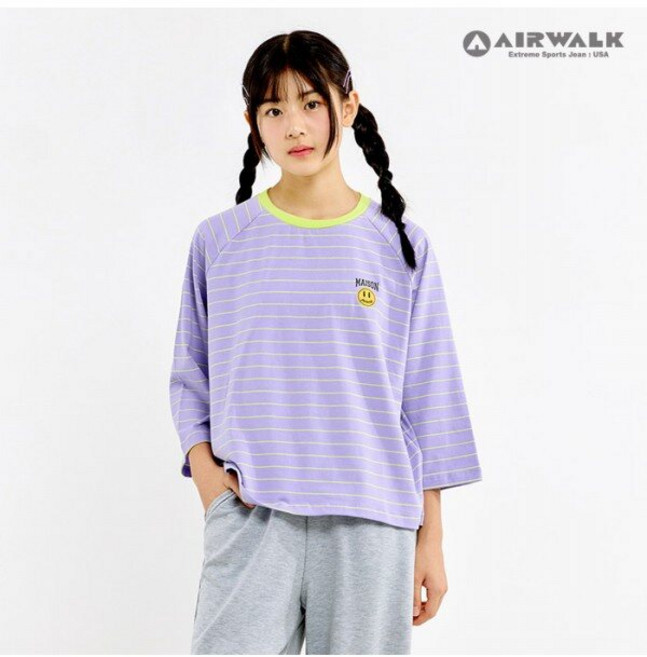 에어워크주니어 주니어 스마일 7부 스트라이프 티셔츠 .