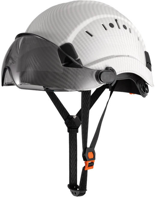 LOEBUCK 카본파이버 미국식 작업용 안전모 보호고글 일체형, 1개, 카본파이버 광택 화이트 + 블랙 보호고글