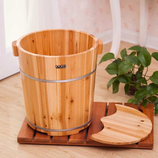 히노끼 족욕통 발 족탕기 편백나무 발찜질 대야 나무통 습식 원목 족욕기 발욕조, 21CM높이+뚜껑, 1개