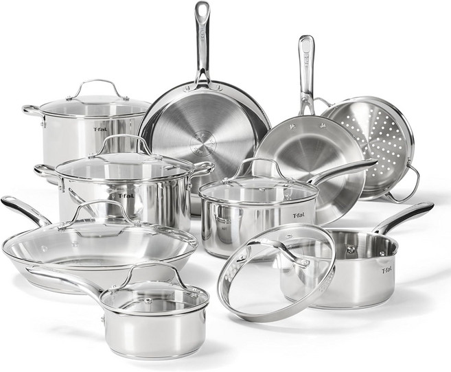 T-fal Gourmet 스테인리스 스틸 15피스 냄비 및 팬 조리기구 세트 136232, T-fal Gourmet 스테인리스 스틸, 15피스 냄