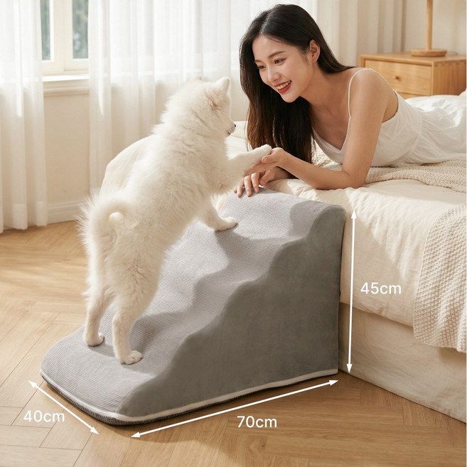 논슬립 강아지계단 슬개골보호 펫스텝 미끄럼방지, 1개, 실버 그레이