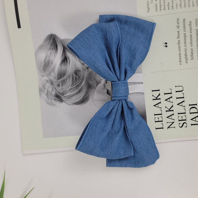 3color 청지 데님 리본핀 10cm 자동핀 캐주얼 데일리 반묶음 전체묶음 헤어핀