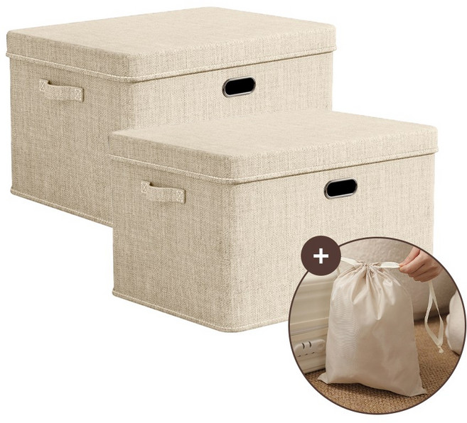 레디보드 린넨 수납정리함 접이식 리빙박스, 린넨 베이지, 2개