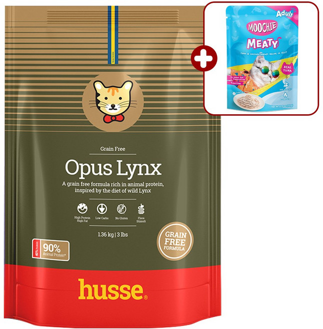 후새 캣 오퍼스 링크스 고단백 저탄수화물 가수분해 고양이사료 + 파우치 간식 증정, 1.36kg, 1개, 닭