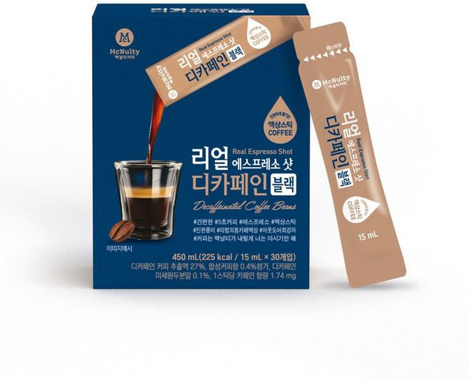 맥널티 리얼 에스프레소샷 디카페인 액상 스틱 커피, 1개, 30개입, 15ml