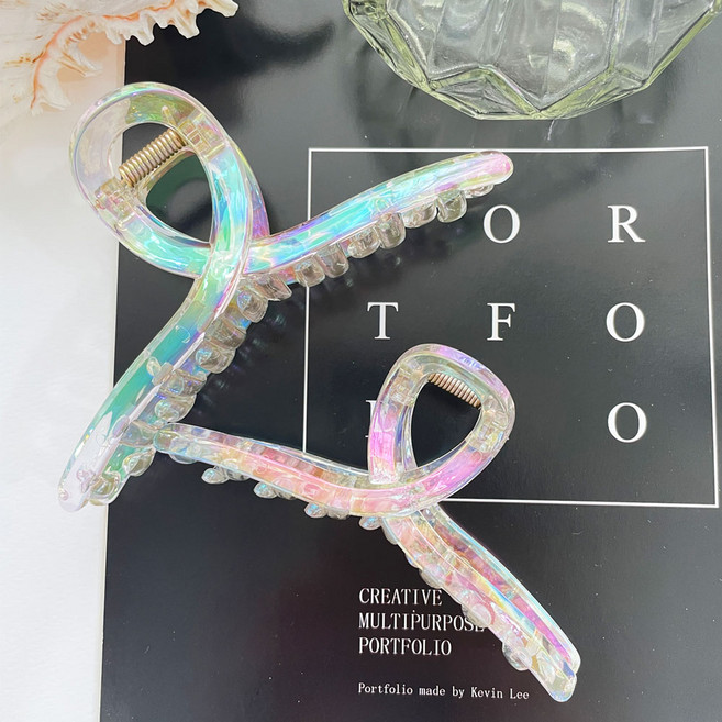 꼬임 오로라 집게핀 프리즘 홀로그램 영롱 긴머리 왕 큰 대왕 대형 집게삔 아크릴 헤어핀 올림머리