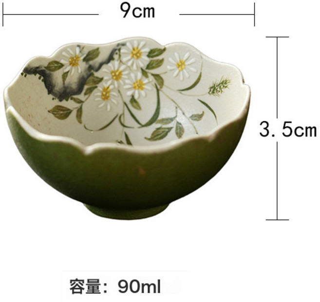 復古浮雕功夫茶具套裝 手繪白瓷主人杯純手工紫砂壺, 1個, 小青柑-雛菊繪春-如意花口主人杯:如圖所示
