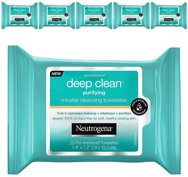 뉴트로지나 딥 클린 퓨리파잉 미셀러 클렌징 타월렛, 25매입, 6개