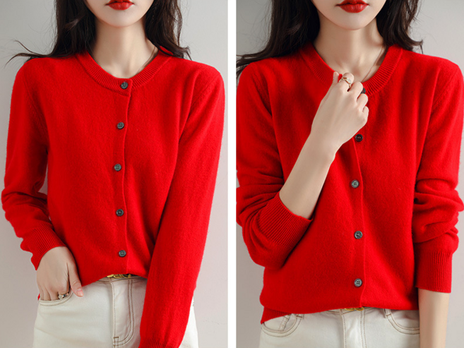 닉스나인 여성 기본핏 라운드 데일리 베이직 긴팔 니트 가디건