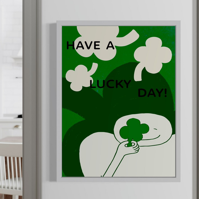 오늘은 기쁜날 행운의 네잎클로버 충전 GREEN 스마일 그림액자