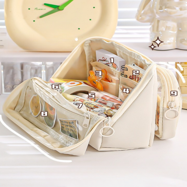 라라피치 대용량 탈부착 필통, 베이지, 1개