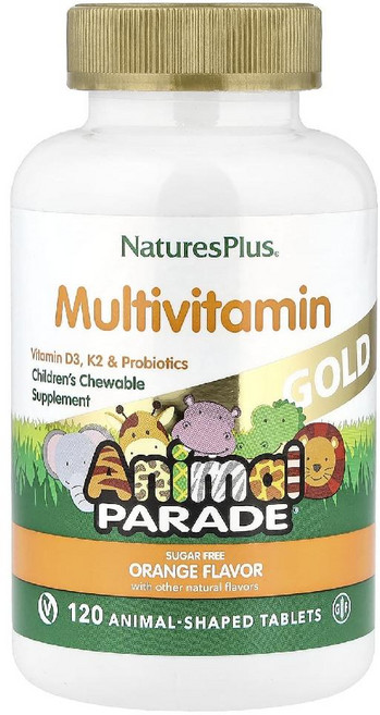 네이처스플러스 멀티비타민 골드 애니멀 어린이 오렌지맛 동물 모양 키즈 츄어블 120정