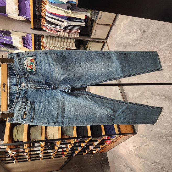 지프 동아쇼핑 캠핑 와펜 스트레이트 데님 청바지 JM2DPM112