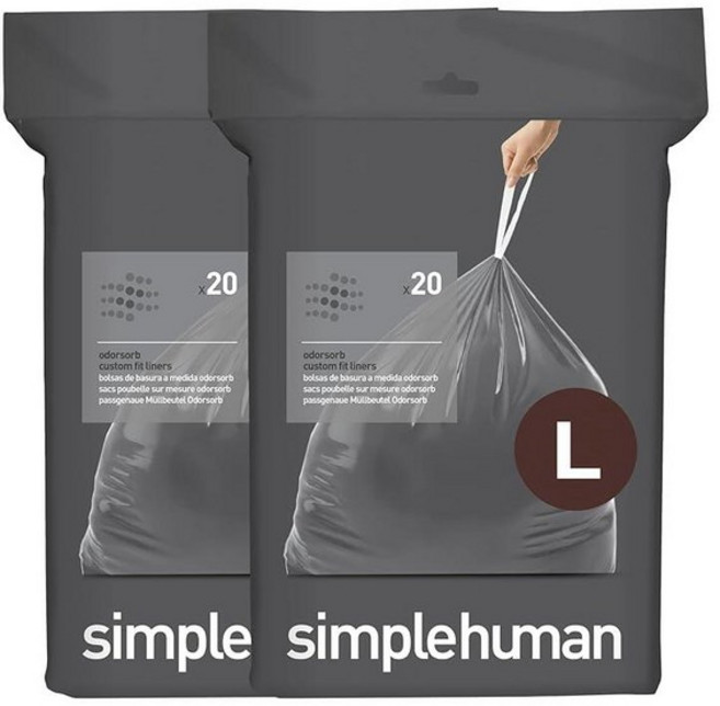 심플베이직human Code L 40개 정품 맞춤형 핏 라이너 디스펜서 팩의 드로스트링 쓰레기 봉투 18리터 / 4.7갤런