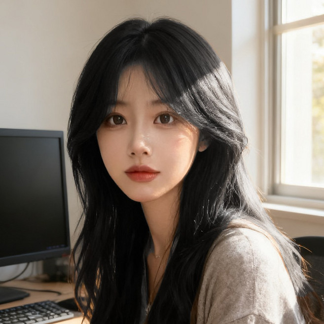 지비킹 정수리 앞머리 가르마 가발 인모 100% 수제 부분가발 가르마 스타일 큰사이즈, 1개, 블랙