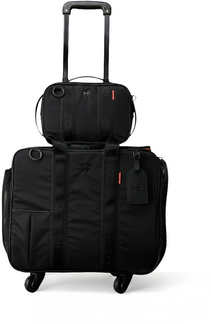 힐크릭 트롤리백 파우치 세트 헤리티지 스퀘어 바퀴 보스턴백, 블랙+블랙