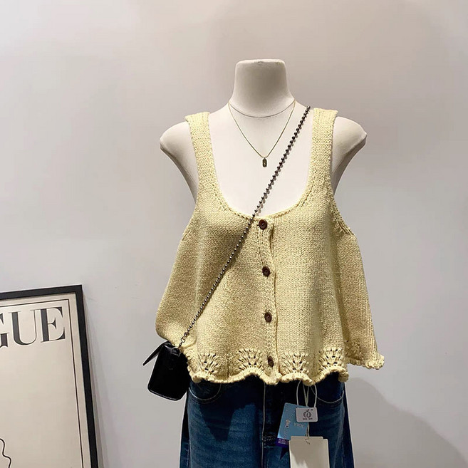 여성 패션 레이어드 조끼 사계절 캐주얼 코디 라운드넥 뷔스티 민소매 베스트 루즈핏 슬림핏 숏 나시 상의 WMY