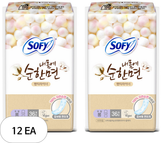 쏘피 내몸에 순한면 팬티라이너, 롱, 36개입, 12개