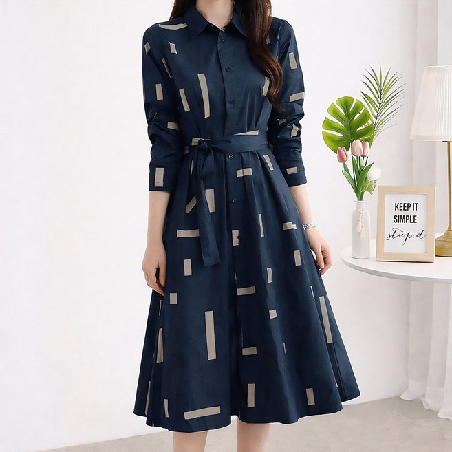 스퀘어 나염 셔츠 플레어 원피스_M2602OP611A