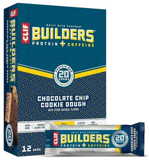 Clif Bar Builders + Caffeine 클리프바 빌더스 + 카페인 프로틴바 초콜릿칩 쿠키 도우 12p 816g, 1개 - 쿠팡