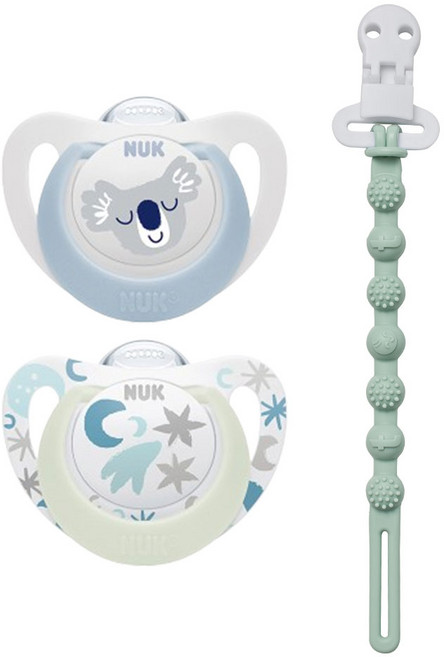 누크 스타 야광 쪽쪽이 X 토트랩 쪽쪽이 홀더 SET, S1 (0~6개월), 블루+오팔블루, 1세트