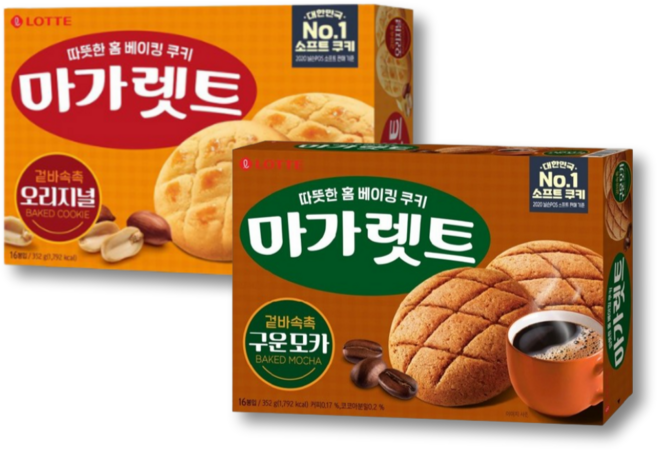 롯데 마가렛트 오리지널 352g 1개 마가렛트 구운모카 352g 1개 (총2개), 1세트, 704g