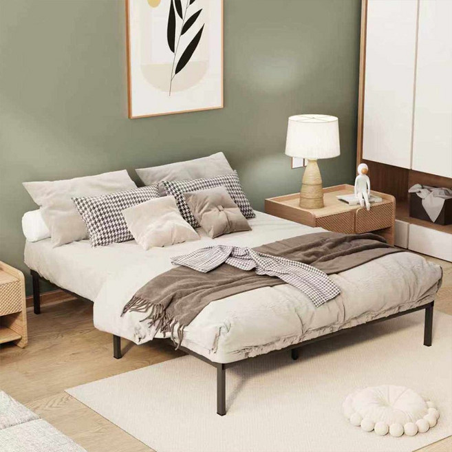 Takata 철제 침대 프레임 매트리스 받침대 침대깔판 무헤드 저상형 바닥형 간편조립 무소음, 블랙