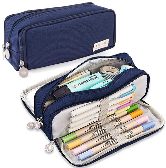 ISuperb Glitter Rainbow 필통 3칸 대용량 필통 펜 케이스 어린이 어린 소녀 십대 소녀를 위한 개학 선물 188264 6109055887, 네이비 블루