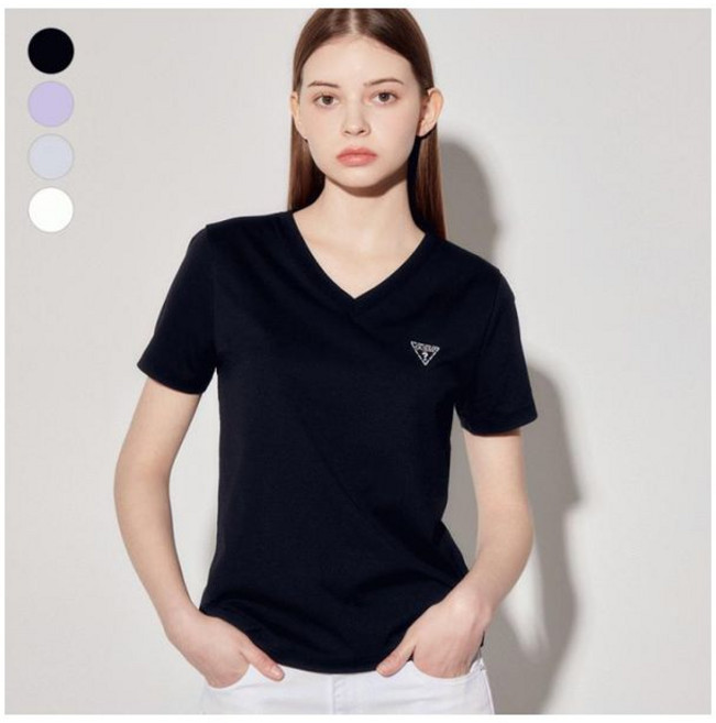 게스 여성 에어로쿨 미니삼각 브이넥 반팔티셔츠 YP2K9490