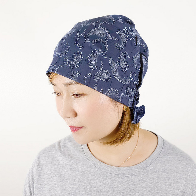 사계절 페이즐리 얇은 순면 비니 두건 중년 모자