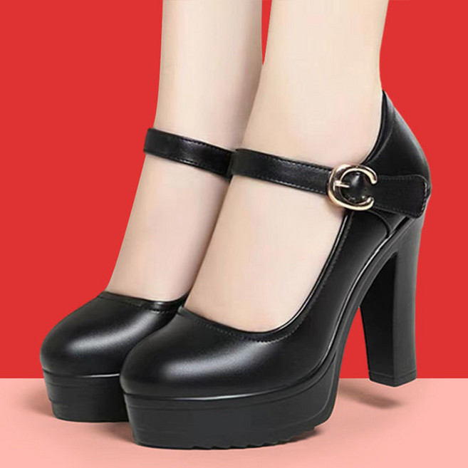 FANSYLI 가보시힐 봄가을 여성 일자벨트 소프트 힐 중장년 키높이 연출단화 패션모델 힐 W2411N15