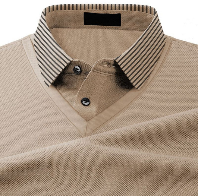 봄 가을 중년 남자 니트티 스트라이프 칼라 포인트 아빠복 폴로넥 니트 긴팔 티셔츠 YLP