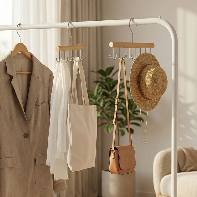 헨느 원목 논슬립 360도회전 다용도 잡화 모자걸이, 감성 라이트 브라운