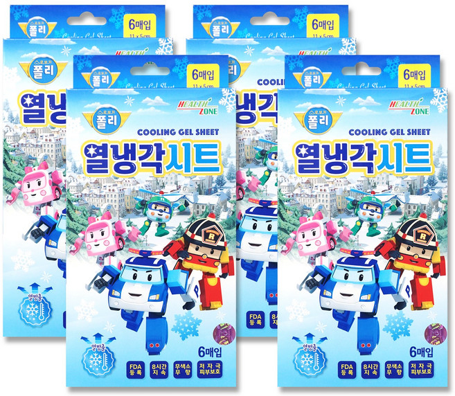로보카폴리 캐릭터 어린이 열냉각시트 해열 쿨링 시트, 4개, 6매입