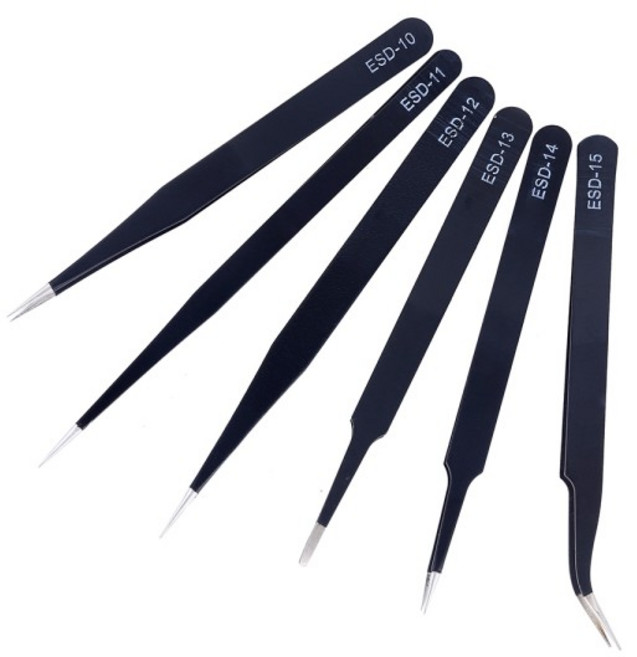 정밀 핀셋 세트 ESD 정전기 방지 스테인레스 스틸 핀셋 전자 수리 납땜 공예 도구 수리 도구, 07 ESD-11