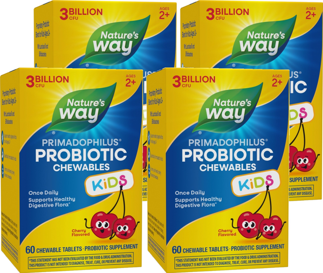 네이쳐스웨이 프리마도필러스 유산균 어린이용 츄어블 타블렛 체리맛, 60정, 4개