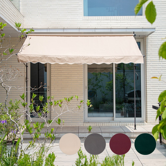 무타공 접이식 어닝 기둥식 수동 어닝 테라스 천막 차양막 비가림막, 베이지