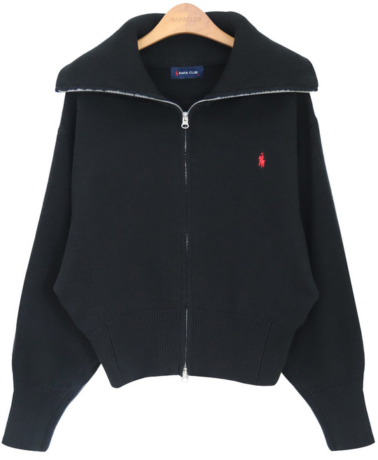 라파클럽 여성 투웨이 풀 집업 하이넥 니트 가디건 재킷 면 100%